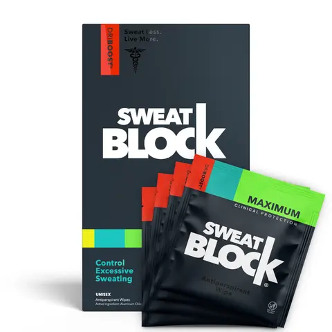 Sweatblock Clinical Strength Antiperspirant Wipes for Hyperhidrosis, 7-Day Sweat Protection, Excessive Underarm Sweating Treatment, Prescription Strength Sweat Blocker for Men & Women, Travel Size Sweat Pads