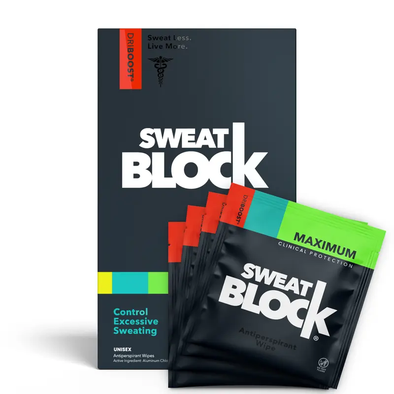 Sweatblock Clinical Strength Antiperspirant Wipes for Hyperhidrosis, 7-Day Sweat Protection, Excessive Underarm Sweating Treatment, Prescription Strength Sweat Blocker for Men & Women, Travel Size Sweat Pads