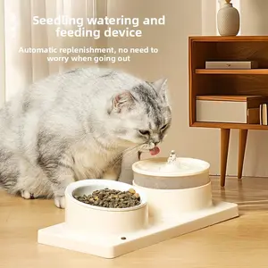 2-in-1 Elevated Tilted Pet Feeder & Water Fountain Auto Circulating Double Bowl Electric Food Water Dish for Cats Dogs