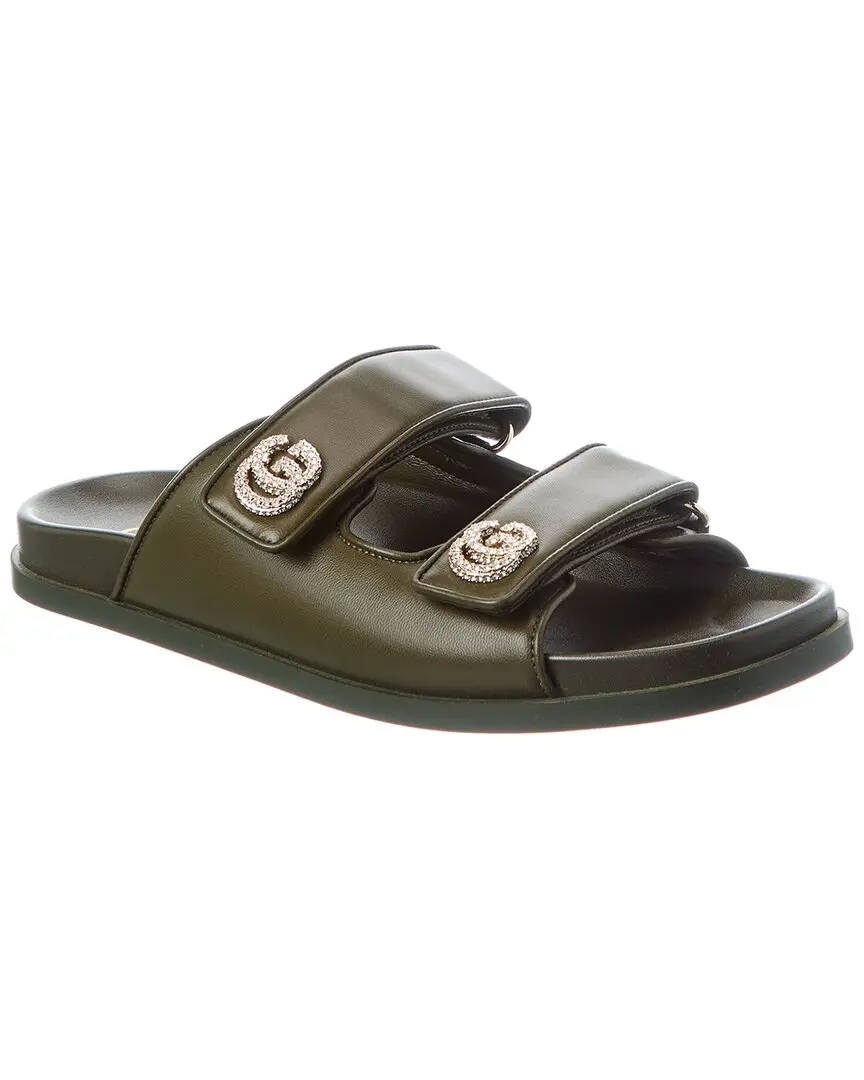 Gucci Crystal Double G Leather Sandal