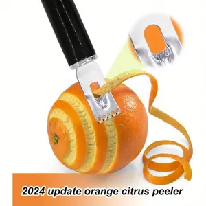 1pc 2-in-1 Grooved Lemon Peeler, Stainless Steel Citrus Zester Knife, Cocktail Garnish Bar Tool, Kitchen Gadgets