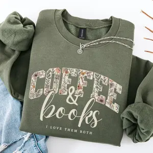 Coffee and Books Gildan Sweatshirt, Cute Book Lover Gift Crewneck, Trendy Graphic Tee for Readers, Cozy for Coffee Lovers and Book Enthusiasts
