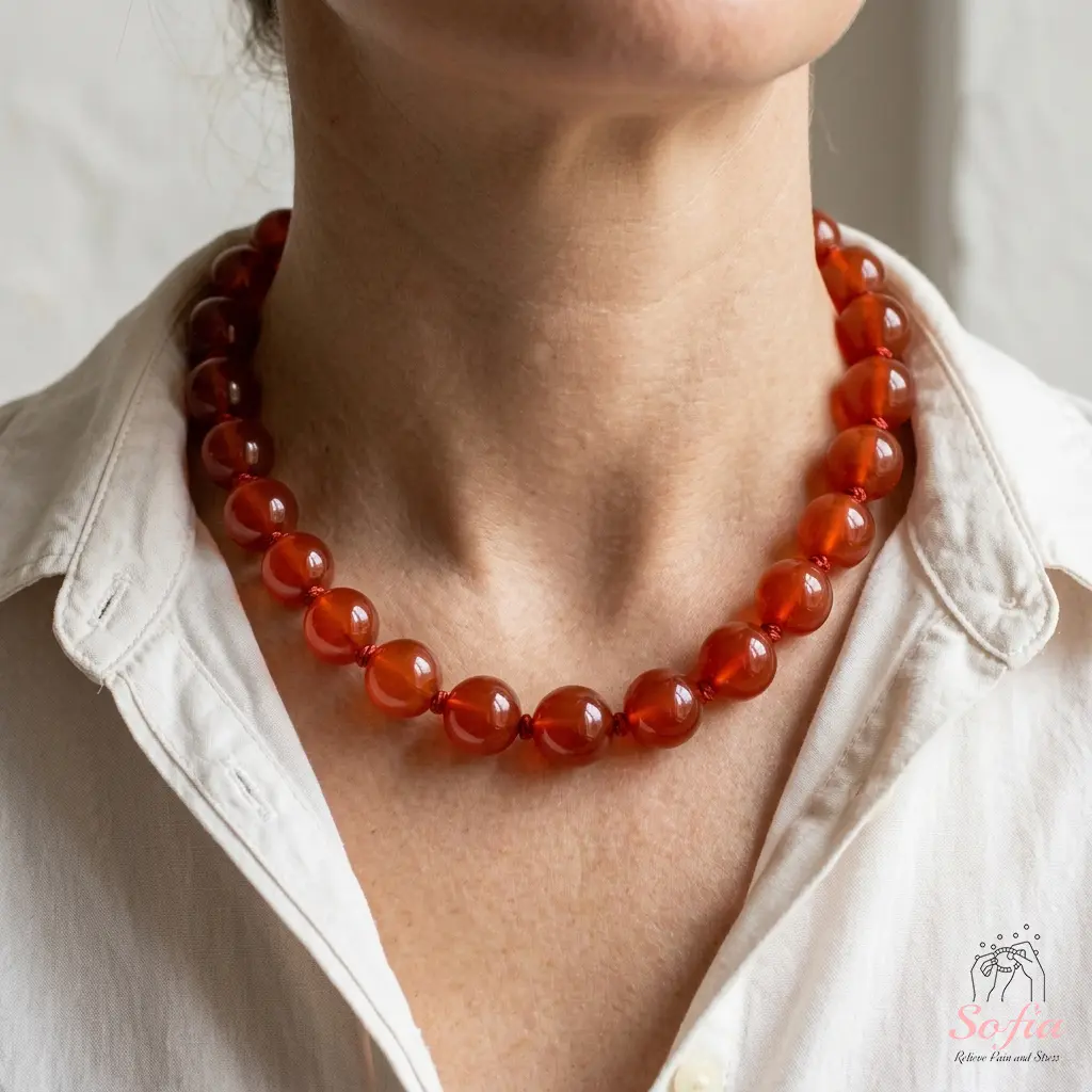 Chunky Carnelian Crystal Choker - 14mm Natural Gemstone Beaded Necklace, Waterproof Boho Handmade Adjustable, Perfect Gift for Female & Male Adults