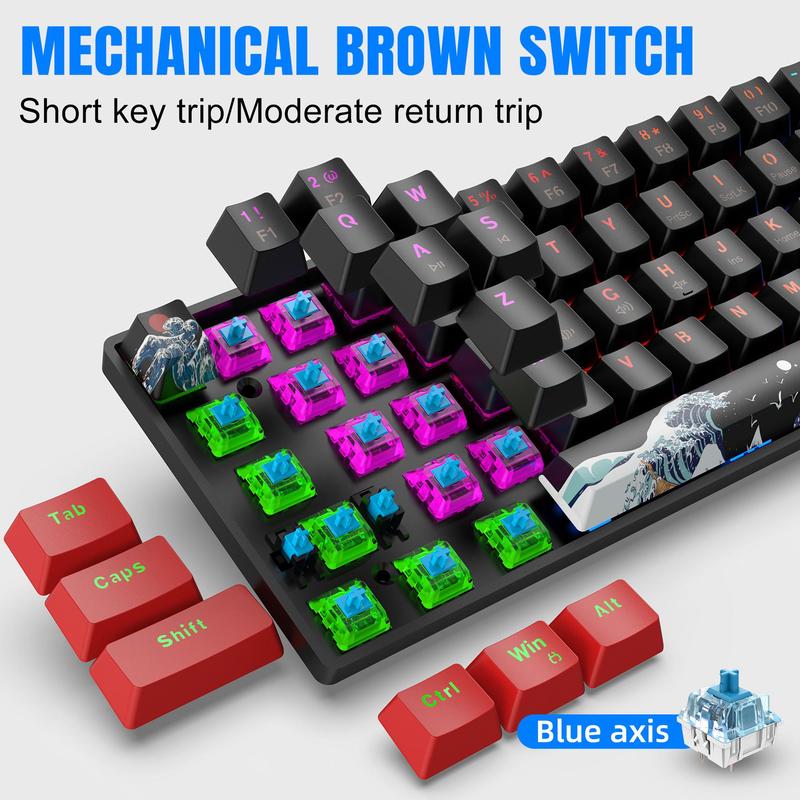 HXSJ 61-Keys Mechanical Gaming Keyboard, USB Powered Mini Keyboard, RGB Backlit Keyboard with Blue Switch, Tactile Feedback Keyboard, Computer Accessories