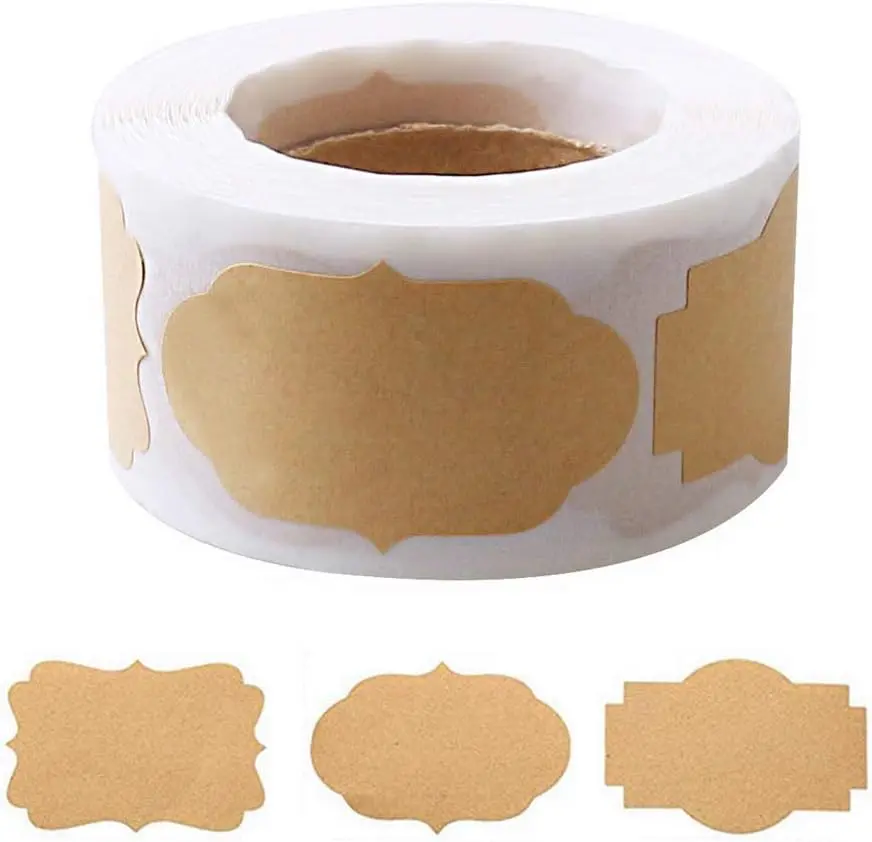 300 Pcs Self-Adhesive Gift Tags Name Jar Labels Stickers, 1 x 2 in, Brown | Waterproof vinyl, matte writable surface, peel-and-stick, removable, lace design for jars, bottles, gifts and crafts