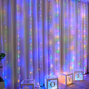 1set 9.84ft LED Curtain Fairy Lights, 300 LED Remote Control Curtain Lights, Plug In Fairy Curtain Lights, Window Wall Hanging Curtain String Lights for Bedroom Backdrop Wedding Party Xmas Indoor Decoration-Decorative（Curtain Not Included）