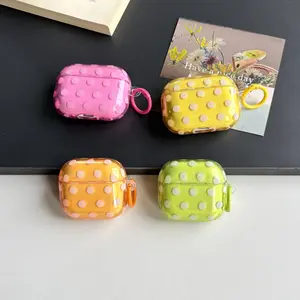 Fashion Dopamine Series Pink Yellow Orange Green Polka Dot Pattern Transparent Protective Earphone Case Cover For AirPods 1 2 3 4 Pro Pro2 Pro3