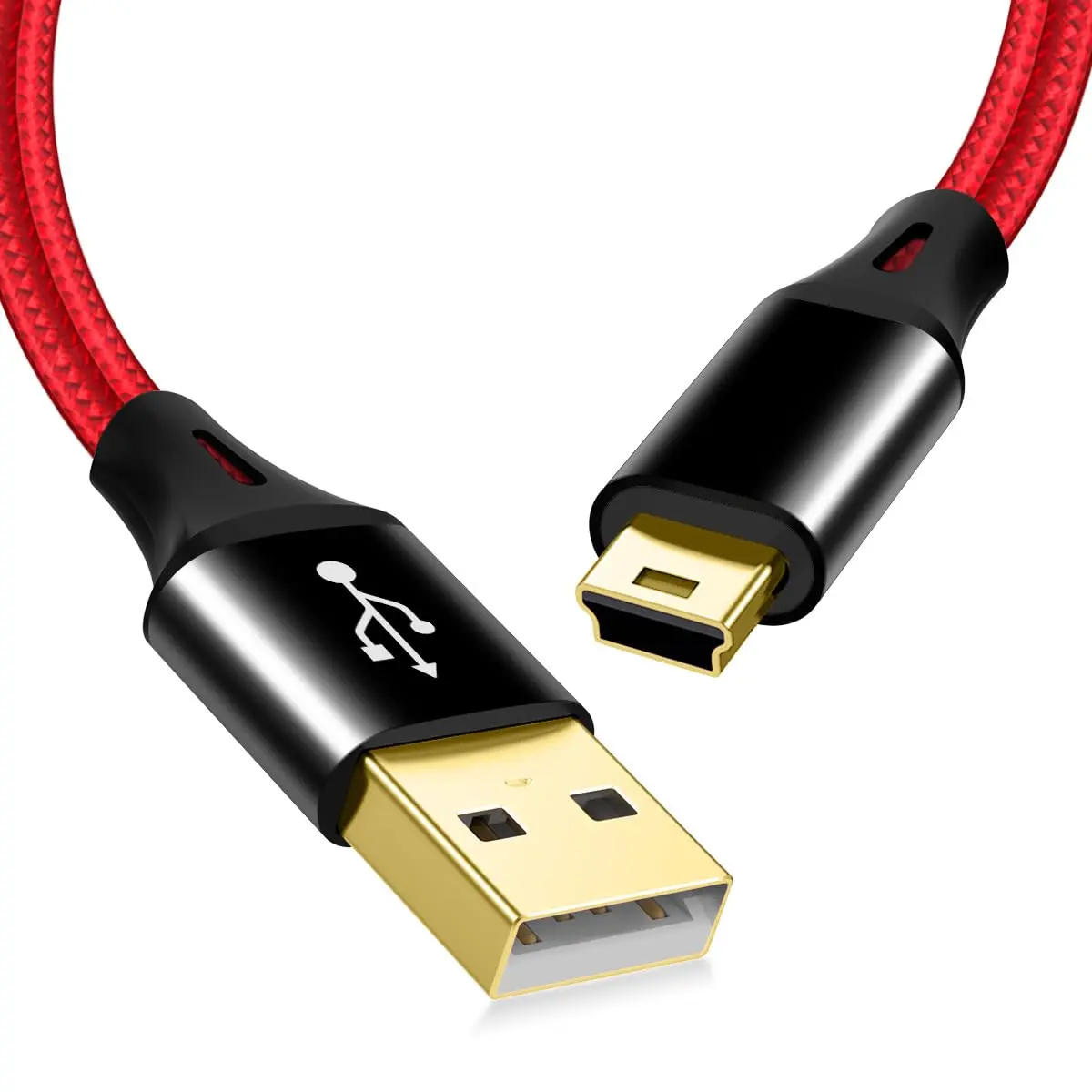 2-Pack 3.3ft Braided Durable USB-A to Mini-B Shell Cable with Alloy Plug, Fast Charging Cord for TI-84, GoPro Hero 4/3/2 HD, PS3 Controller (Red)