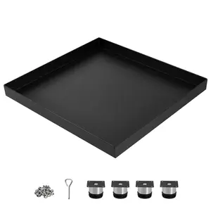 PrecisionAuto Heavy-Duty Carbon Steel Washing Machine Drain Pan 28x30 Inch – No Drain Hole, 4 Stainless Steel Adjustable Anti-Vibration Feet, Rust-Proof, Floor Leak Protection Tray, Black