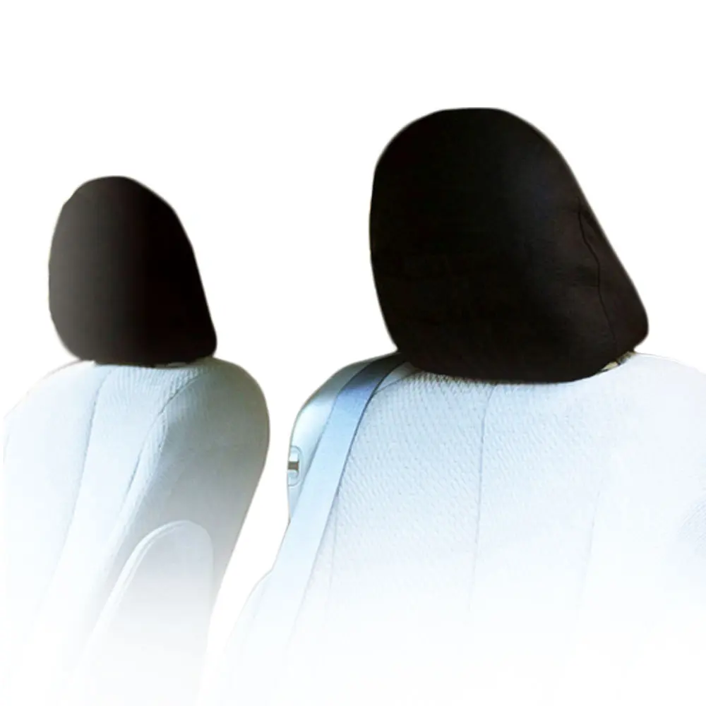 Universal Black Polyester Headrest Covers 2-Pack | Set of 2 solid black universal car headrest covers made from durable polyester fabric with plush foam backing