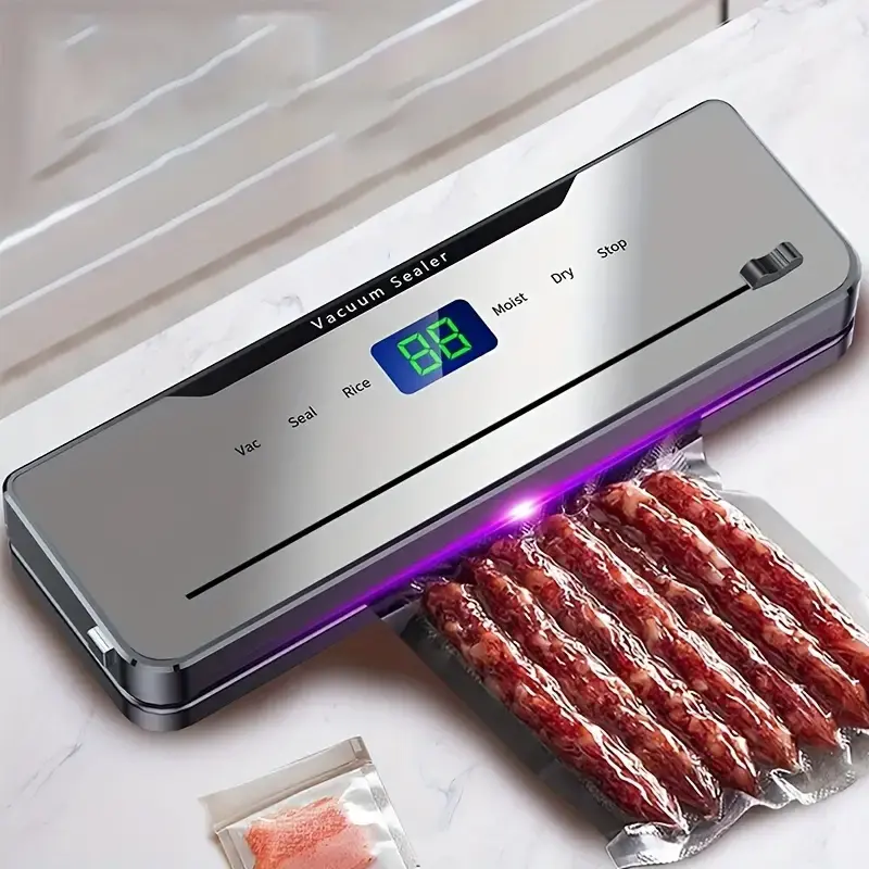 1pc 6-in-1 Compact Vacuum Sealer with Digital Display - Sturdy Sleek Black Home Care Supply, Non-Aerosol Alcohol-Free, 30 Bags, Automatic Food Storage Preserver, Dry-Wet Modes, Easy Interface, Space-Saving Kitchen Tool