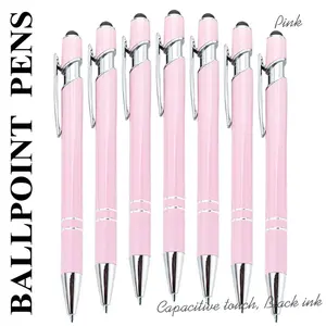 7pcs of Beautiful And Lovely Metal Ballpoint Pens, White/Pink, Capacitive Touch Writing Smooth, Student Business Office Stationery Holiday Gift Black Ink, School Supplies, Back to School, Aesthetic Pens, College Student Pen