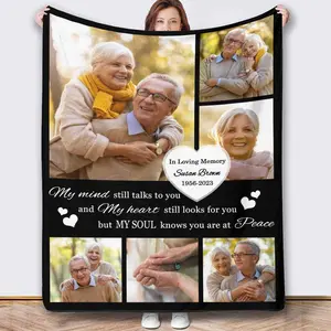 Personalized Photo Blankets Customized Throw Blankets with Picture Birthday Christmas Anniversary Valentines Mother's Day Gifts for Mom Women Best Friends Couple 6 Pictures