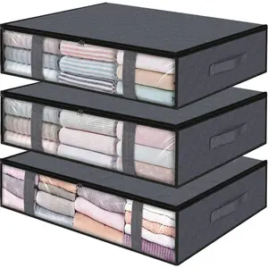 Under Bed Storage Box, 2/3 Counts Foldable Bedding Storage Box with Zipper & Handle, Clothes Storage Box for Bedroom Dormitory Hotel Salon Closet, Bedroom Organizer, Fabric Storage Organizer, Folding Storage Bin