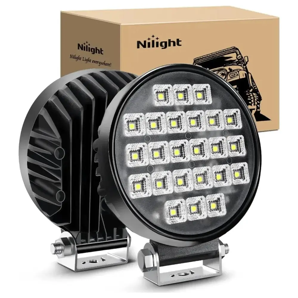 Nilight 4.3 Inch 72W 5760LM Round Flood Car LED Work Lights with Toggle Switch, Off Road Lights (Pair), Car Led Light