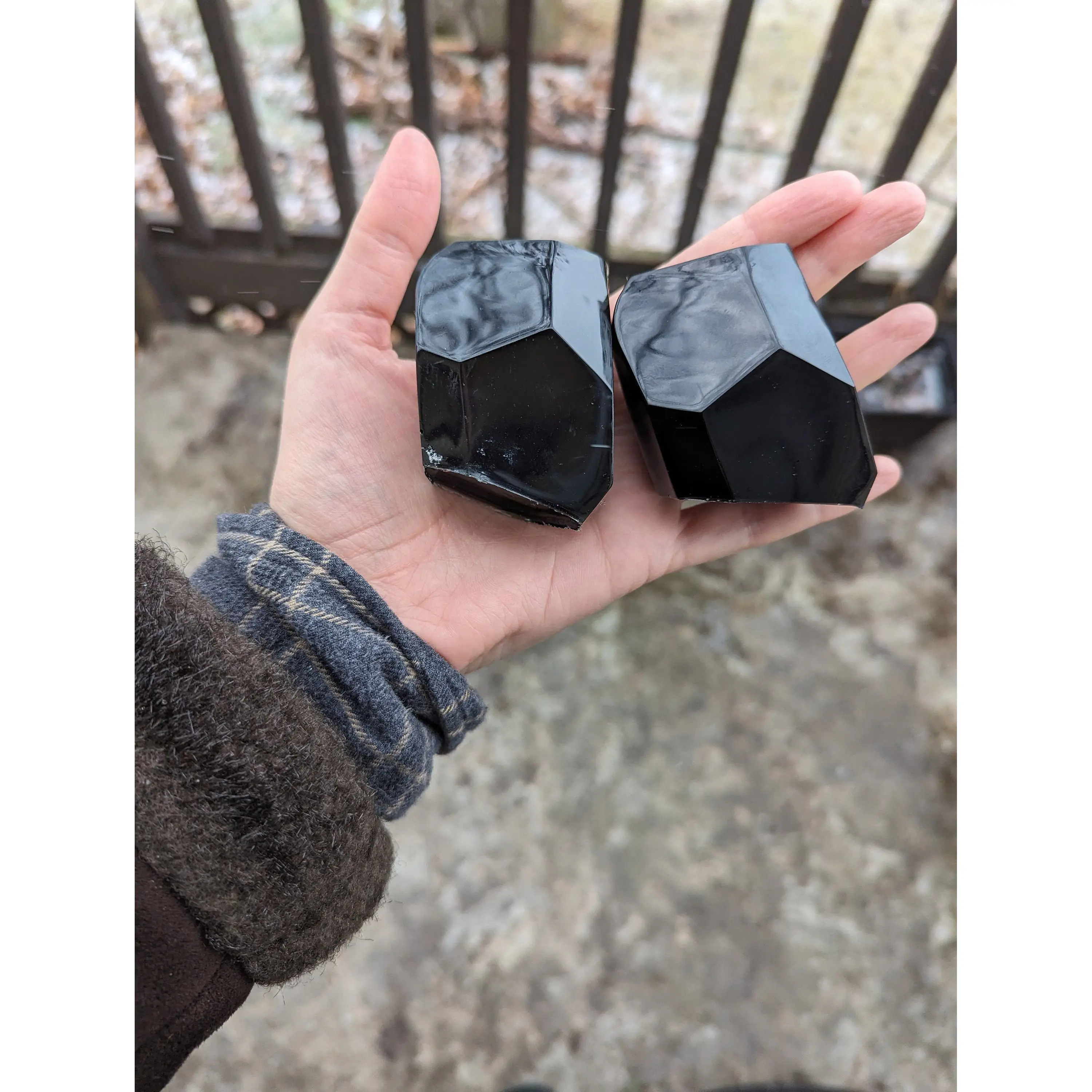 Set of 2 Black Gems Resin Crystals Flat Top Gems