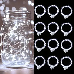 12 Pack Fairy Lights,Silver Wire String Lights Waterproof,Battery Operated 7FT 20LED Firefly Starry Moon Lights for DIY Christmas Wedding Party Bedroom Decor - White