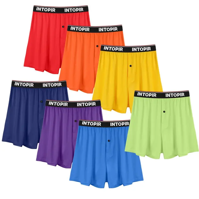 Menswear 7-Pack Boxer Briefs, Loose-Fitting Plain Viscose Underwear, Soft Stretchy Breathable Lightweight Sports Trunks Casual Day Stylish