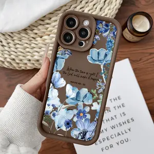 Designed for iPhone11/12/13/14/15/16/17/promax/x/xs/xr/xsmax CaseBlue Floral Faith Quote Soft Durable TPU Protective Cover CASE, Flower, Accessories, Smartphone