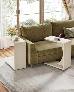 LustreC C-Shaped End Table for Couch, Sofa Side Table, C Table for Small Space, Living Room, Bedroom (2pcs/1pcs, Beige)