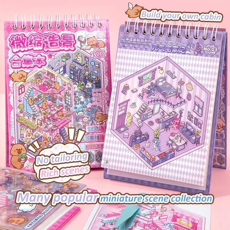 Micro Scene Combination Book Set, Unique Scene Stickers, Unique Creative Storytelling Tool for Imaginative Play, Ideal for Children's Learning and Development, Craft Sticker Sheets, Scrapbook Materials, Scrapbook Accessories
