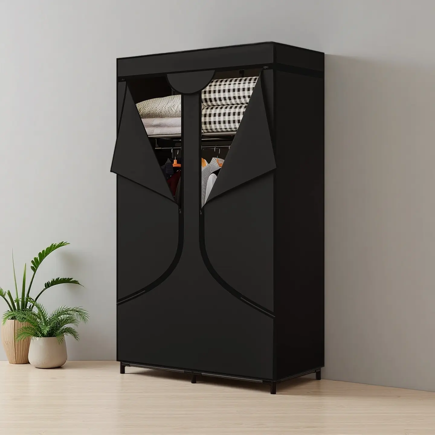 Portable Wardrobe Closet - 34x17.7x66" Modular Single Unit with Metal Tubes, Waterproof Dustproof Non-Woven Fabric Hanging Rack, Zippered Dual-Use Home Organizer for Bedroom Organization (Assembly Required, 34.6" Long, 17.7" Wide), Closet Organization