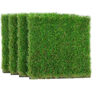 Thick Artificial Grass Squares Mat, 12" x 12" Green Easter Table Centerpiece Placemats,  Turf Pads for Dogs, Patio, Indoor Outdoor Decor, 4 Packs