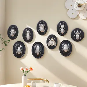 Resin Silver Color Beetle Series Pendant, Oval Frame, Multiple Styles Available, Insect Collector's Decorative Hanging Ornament, Home Decor, Room Decoration Ornaments