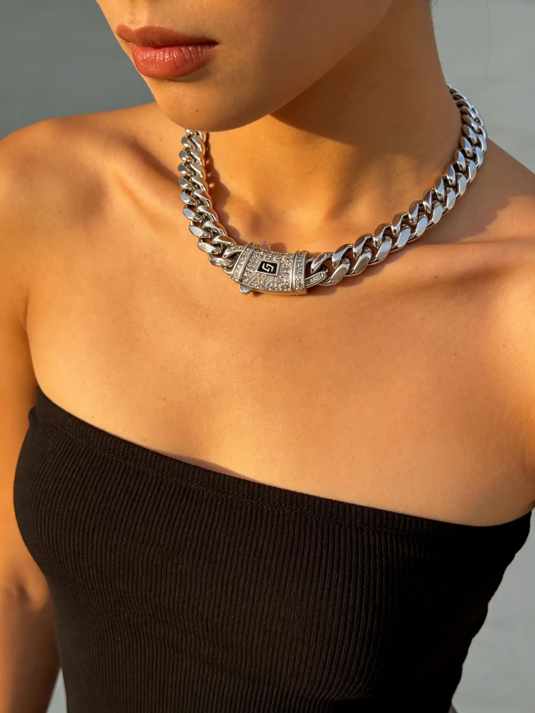 Rhodium Plated  Unisex Cuban necklace/bracelet Brand new "S" logo design| The latest electroplating Rhodium-plating process for rust prevention|  hip-hop style fashion items| The best gift for men and women| Couples' style| 6mm/8mm/10mm/12mm/14mm