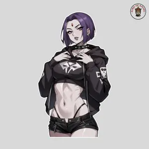 Raven Waifu Vinyl Sticker, Gothic Anime Girl in Crop Hoodie, Laptop Decor, Car Window Anime Decal, Water Bottle Sticker