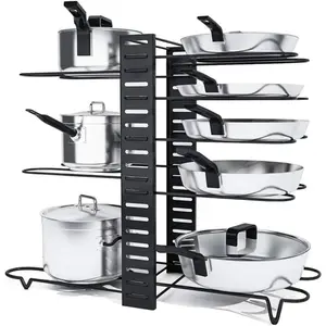 HYGRAD BUILT TO SURVIVE 8 Tier Adjustable Cabinet Organiser Pots & Pans Dishes Stand Storage Inside Cabinet With 3 Diy Methods Pot Lid Holders & Pan Rack For Kitchen