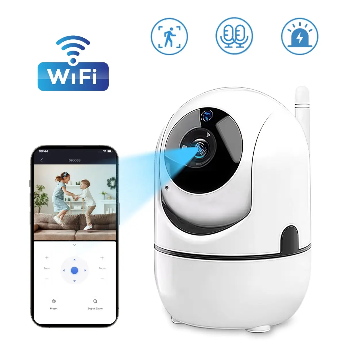 1080p Smart Security Camera, HD Quality, Infrared Night Vision, PIR Motion Detection, Baby/Infant/Nursery/Pet Monitor Camera, Two Way Audio, 360 Degree for Home Security, 24/7 Continuous Recording, White Security Camera for Home/Warehouse/Store