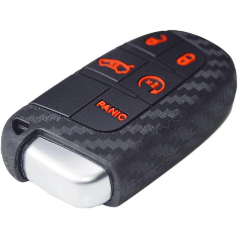// Slash Carbon Silicone Key Fob Cover for Dodge Charger Challenger SRT Hornet R/T Dart Durango Journey Replacement Remote Keyless 5 Buttons Key Fob Case Accessories