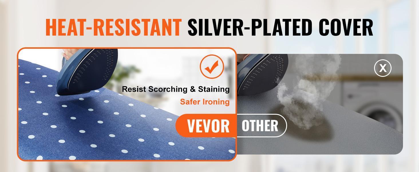 VEVOR Ironing Board with Bottom Storage Tray, Thickened 4 Layers Iron Board with Heat Resistant Cover and 100% Cotton Cover, 10 Adjustable Heights Ironing Board for Home Laundry Room Use (Size 55x15) Accessories Smooth