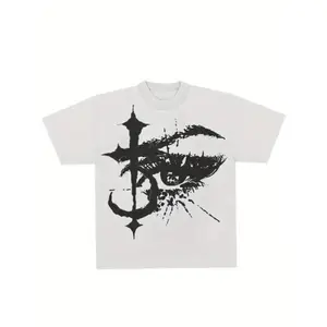 A-Cyber Grunge Eye Graphic T-Shirt Vintage Gothic Oversized Heavyweight Cotton Tee Streetwear Y2K Aesthetic Shirt Distressed Punk Rock Top Dark Academia Style Men’s Women’s Unisex Casual T-shirt Harajuku Fashion Retro Graphic Print Wash Style Grey
