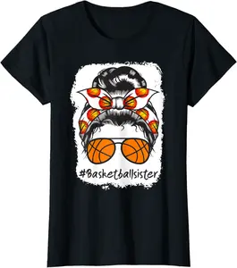 Bleached Basketball Sister Messy Bun Ball T-Shirt - Briannama Shop V0WB09GK946VX