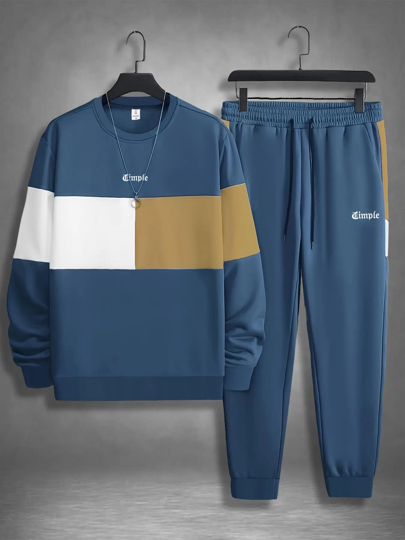 Men's Colorblock Print Sweatshirt & Pants Loungewear Two-piece Set, Casual Comfy Long Sleeve Pullover & Jogger Pants, Men's Sleepwear for Spring & Fal