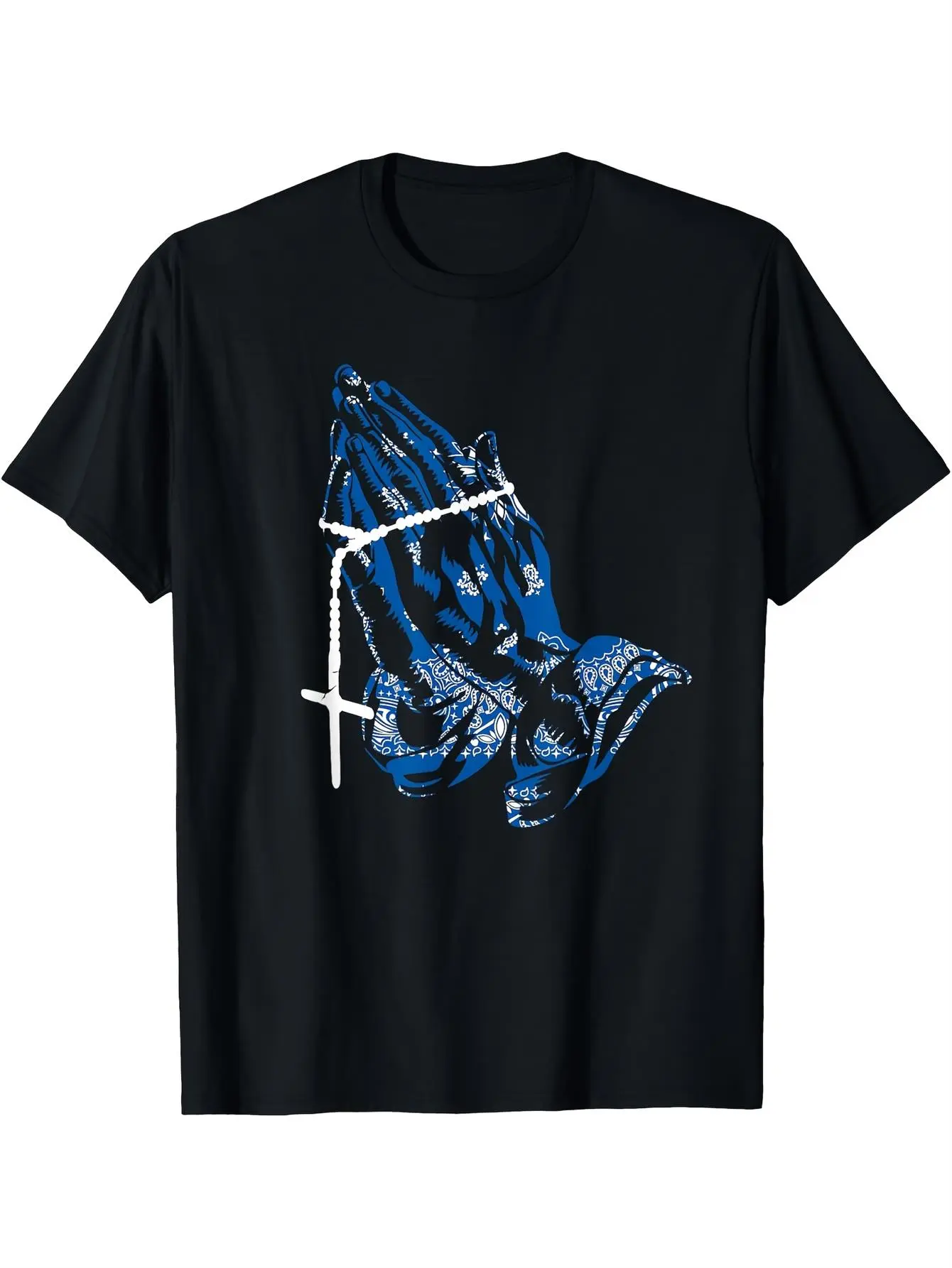 Royal T-Shirt with Blue Bandana Paisley Design And Blessed Hands