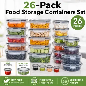 26-Pack Food Storage Containers with Lids - BPA Free, Microwave & Dishwasher Safe, Leakproof Meal Prep Boxes for Kitchen & Fridge Organizer
