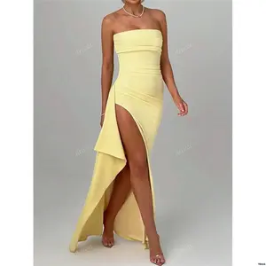 BridesmaidDress ButterYellowBacklessValentineDayDressSexySpringSummerDressClub