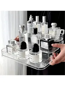 Luxury PET Transparent Step Tray for Cosmetics Perfume Aromatherapy Display,Minimalist 3-Tier Transparent Step Shelf Dorm Desk Cosmetic Organizer