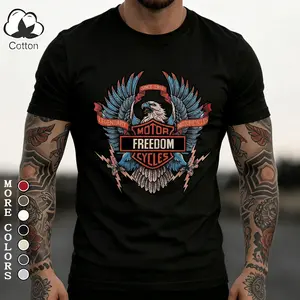 Men's Cotton T-Shirt "Freedom Motor Cycles" Vintage Eagle Graphic Tee, Soft Breathable Biker Streetwear Top, Relaxed Fit Casual Crewneck, Ideal Gift for Motorcycle Fans