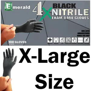 100 Count SIZE X-LARGE Powder-Free Nitrile Gloves, 4 Mil, Food Grade, Disposable (Black Color)