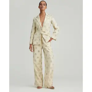 Sasha Gold Pants - Foil Embroidery & Zari Detailing, Fully Lined, Side Zip Closure