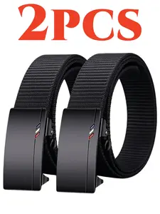 Men's Nylon Belt Set, Automatic Sliding Buckle, Adjustable No-Hole Design, Breathable Woven Strap, Durable Casual Waistband
