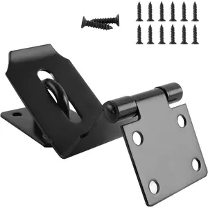 4 Inch Door Hasp Latch 90 , Stainless Steel Safety Right Angle Padlock Hasp Locking Latch  Door Clasp Hasp Lock Latch for Push/Sliding/Barn Door, 2mm Thick, Brushed Black