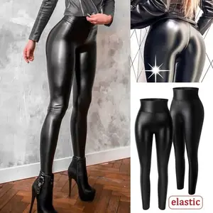 Women High Waist Stretchy Faux Leather Leggings Elastic PU Pencil Pants Trousers with Slim Fit Design, Comfortable Waistband, and Shiny Finish Perfect for Casual Wear, Party Outfits, Clubbing, and Daily Fashion Looks Skinny Womenswear