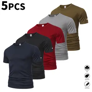 5-Pack Men’s Sports Short-Sleeve T-Shirts, Quick Dry Crew Neck Running Shirts