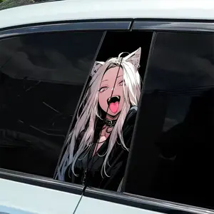 2 pieces B pillar, a sick cat ear anime female image sticker, waterproof and scratch-resistant, suitable for all models - Audi, Honda, Mitsubishi, Ford, Volkswagen, BMW, Opel, Peugeot; sedans, SUVs, MPVs