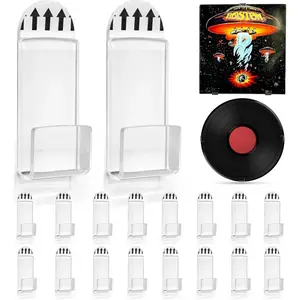 Vinyl Record Wall Mount,18 PCS Acrylic Vinyl Record Holder Self Adhesive Clear Vinyl Display Shelf No Drill Vinyl Storage Shelves for Album Covers Display and Home Wall Decoration